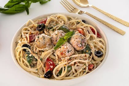 Basil And Lemon Meatball Spaghetti