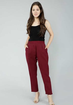 Solid Red Cotton Fabric Pants-XL