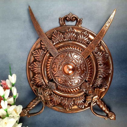 Antique Dhal Talwar Wall Hanging | Royal Sword & Shield Set - For Home, Living Room & Wall Decor - 18 Inch