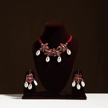 Red - Fabart Phool Kali Shell Choker Necklace Set 11 Red - Fabart Phool Kali Shell Choker Necklace Set 11