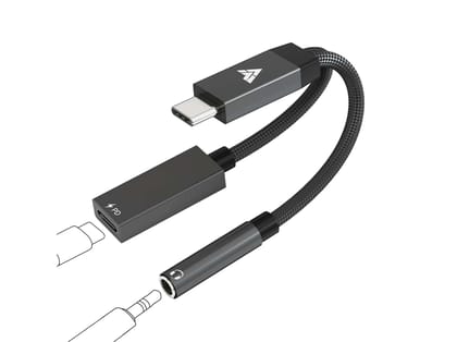 Dr Vaku ProCoder 2-in-1 Type-C to 3.5mm Jack + USB-C Charging & Digital Audio 24-bit DAC Adapter, 3.5mm Connector Aux Cable for Headphones & Earphones, Compatible with Samsung, OnePlus, iPhone & Other Phones - Black