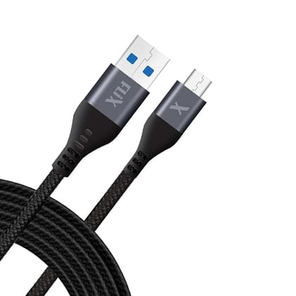FLiX (Beetel Flow 03M USB Type A to Micro USB Braided Charge and data Sync Cable, upto 15W(3A) super fast charging, upto 480Mbps data sync, Made in india, 1 Meter Cable (Black) (XCD - FBM03)