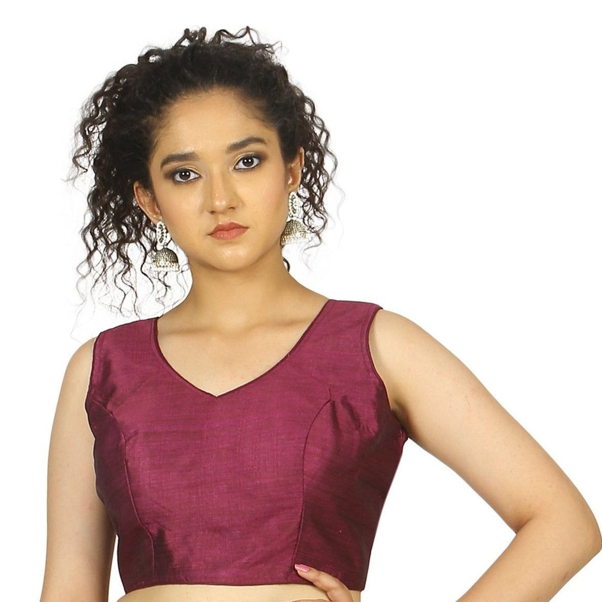 TheHangr Wine Silk Multicolor Latkan Blouse -  34