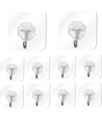 Self Adhesive Hanger Hook Pack of 10,Strong Adhesive Hook Wall Door Sticky Hanger Holder for Kitchen Bathroom Hook (Pack of 10)