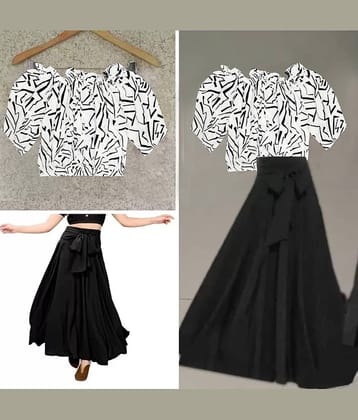 KAHARA Women Printed Top With Skirt Co-Ord Set ( Black )