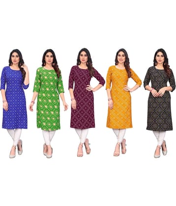 KETAKI FASHION Crepe Printed Straight Women's Kurti - Multicolor5 ( Pack of 5 )