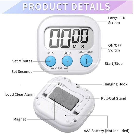 Blue Tick Kitchen Timer and Countdown | Loud Ringer | 99 Miniute Setting | Magnetic or Stand | White | 6 Month Warranty