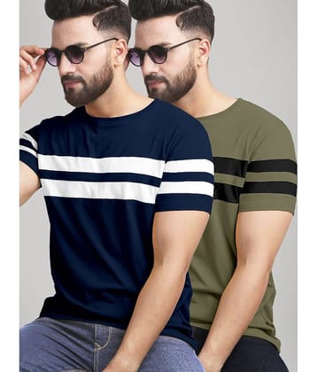 AUSK Pack of 2 Cotton Blend Regular Fit Men's T-Shirt ( Blue )
