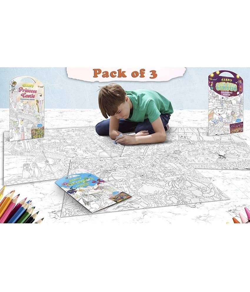 GIANT PRINCESS CASTLE COLOURING POSTER, GIANT CIRCUS COLOURING POSTER and GIANT DRAGON COLOURING POSTER | Set of 3 Posters I Happy Coloring Combo