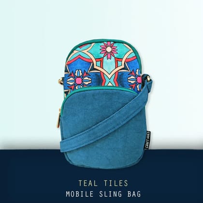 Front Pocket Mobile Sling- Teal Tile