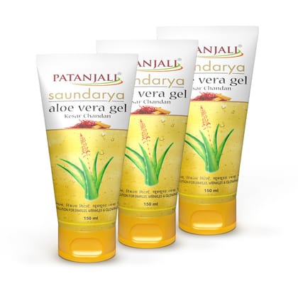 Patanjali Saundarya Aloe Vera Gel Kesar Chandan, for Skin Hydration and Nourishment with Natural Aloe Vera Extract 150ml (Pack of 3) Patanjali Saundarya Aloe Vera Gel Kesar Chandan, for Skin Hydration and Nourishment with Natural Aloe Vera Extract 150ml 