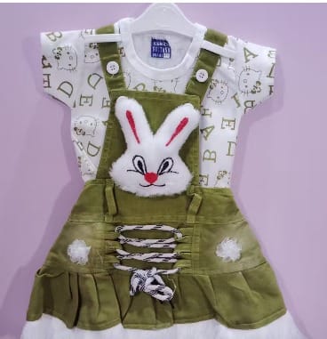 Dungaree For Girls Party ,Bunny embossed Denim pure Cotton,