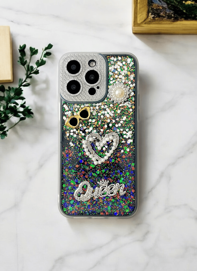 Silver Glitter Queen Case for iPhone 16 Pro