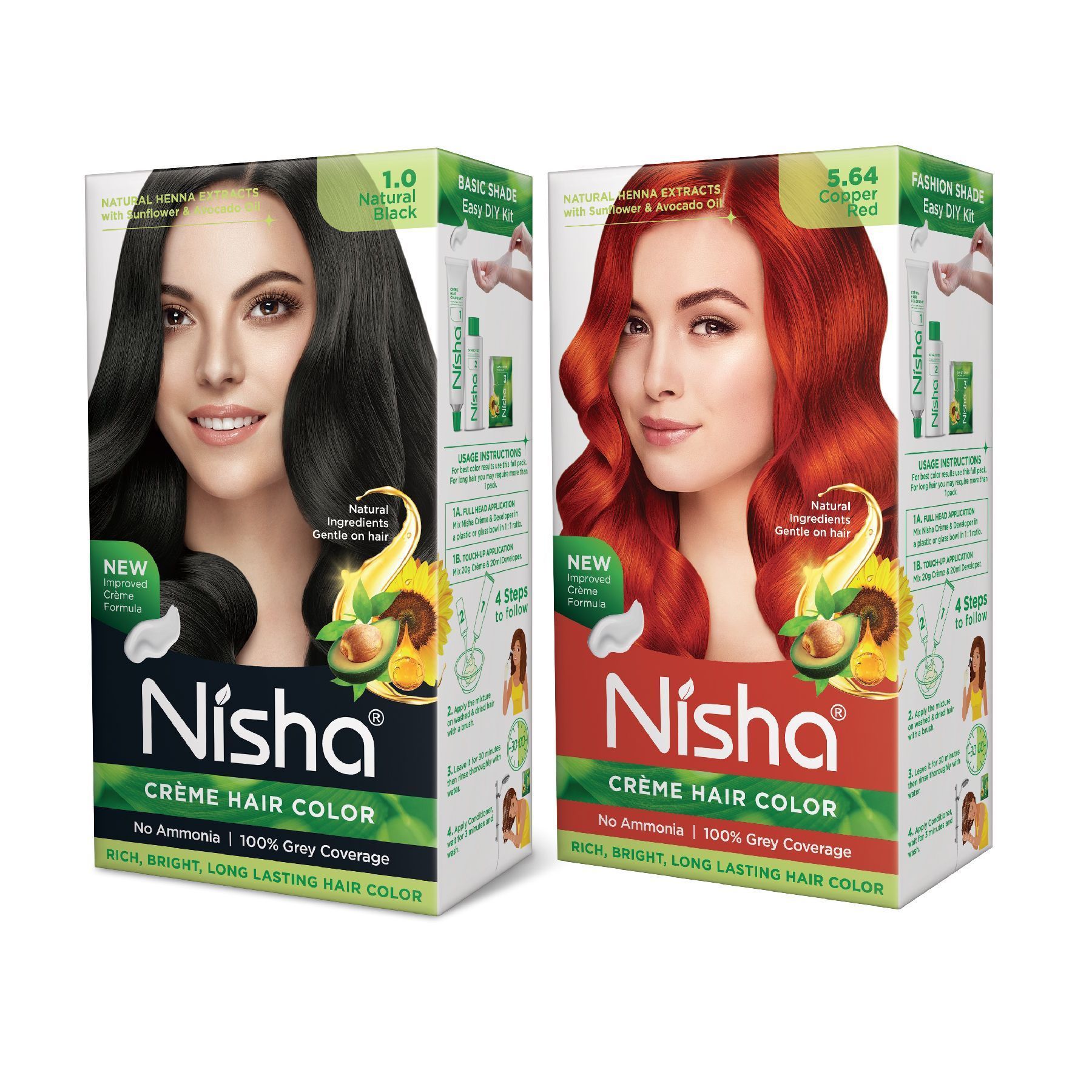 Nisha Creme Hair Color Combo, Pack of 2 Natural Black & Copper Red