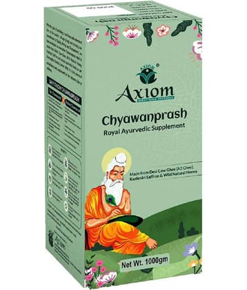 Axiom Royal Ayurvedic Chyawanprash 1kg | 2X Immunity | Made With Deshi Cow Ghee(A2 Ghee), Kashmiri Saffron & Wild Natural Honey with 40+ Ayurvedic Herbs | For all Seasons & Age Groups | Helps Build Strength & Stamina Health