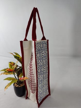Handcrafted Block Printed Cotton Bottle Bag | Reusable | Maroon