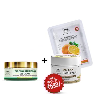 BUY FACE MOISTURISING GEL CREAM, GET DETAN FACE PACK 50GM + SHEET MASK FREE-Vitamin c