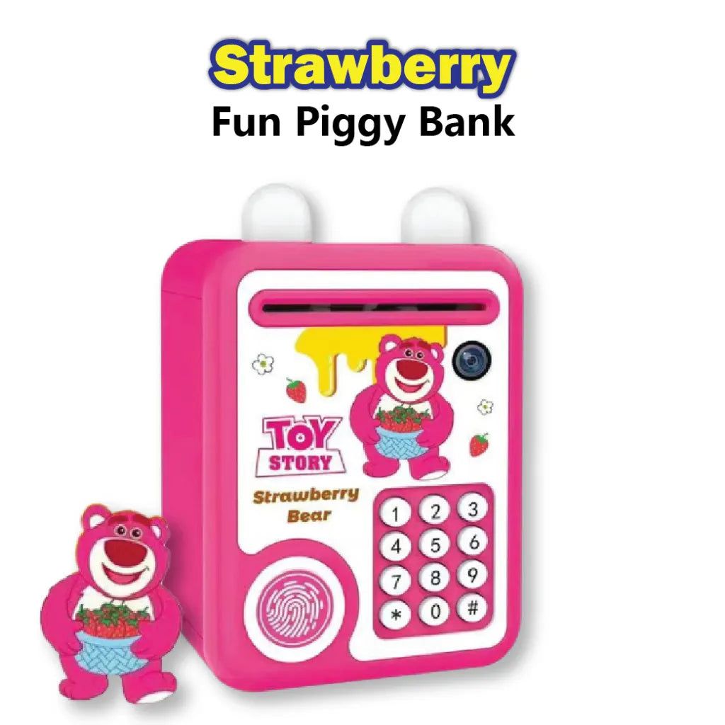 Savings Guard Pro: Secure, Fun, and Personalized Piggy Bank-Strawberry Bear