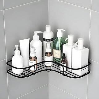 (Pack of 1) Shower Caddy Corner  Shower Organizer With Soap Holder  Stainless Steel Shelf  5 in 1 Self Adhesive Shelf Organizer Combo/Metal Racks and Shelves for Wall/Stand
