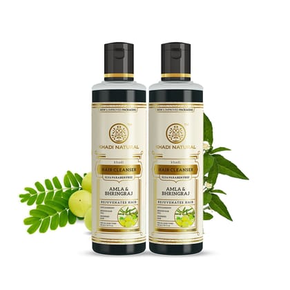 Khadi Natural Amla & Bhringraj Hair Cleanser-SLS/Paraben Free Combo Pack of 2 - 210ml each