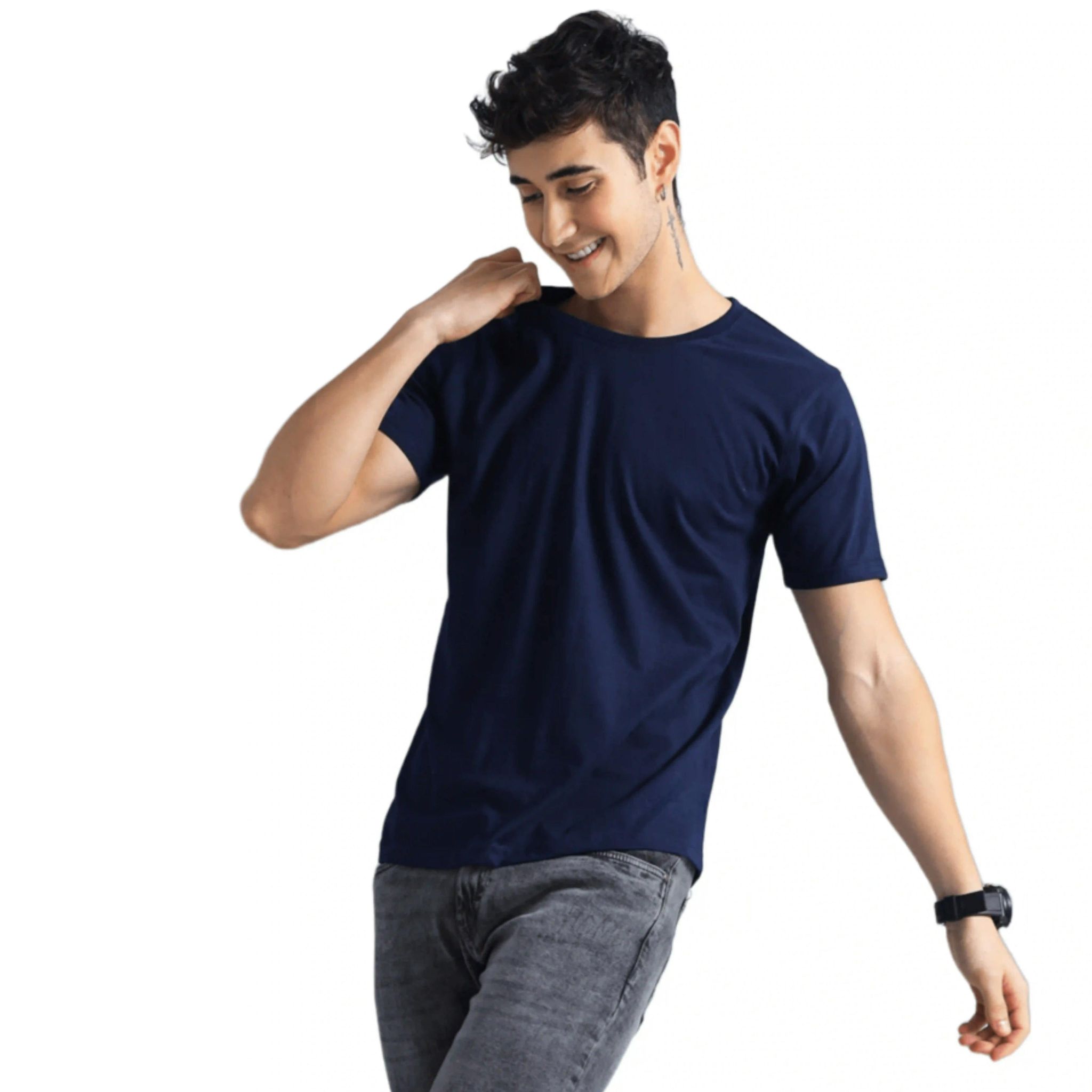 Summer Basic T-Shirt Relaxed Fit 100% Cotton Navy Small
