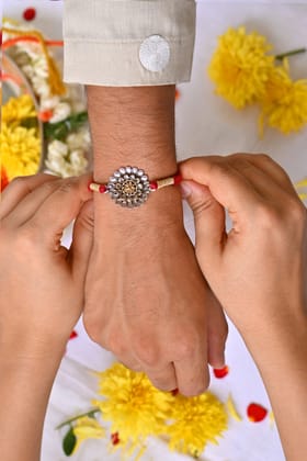 Dual Tone Flower Silver Rakhi CHR066