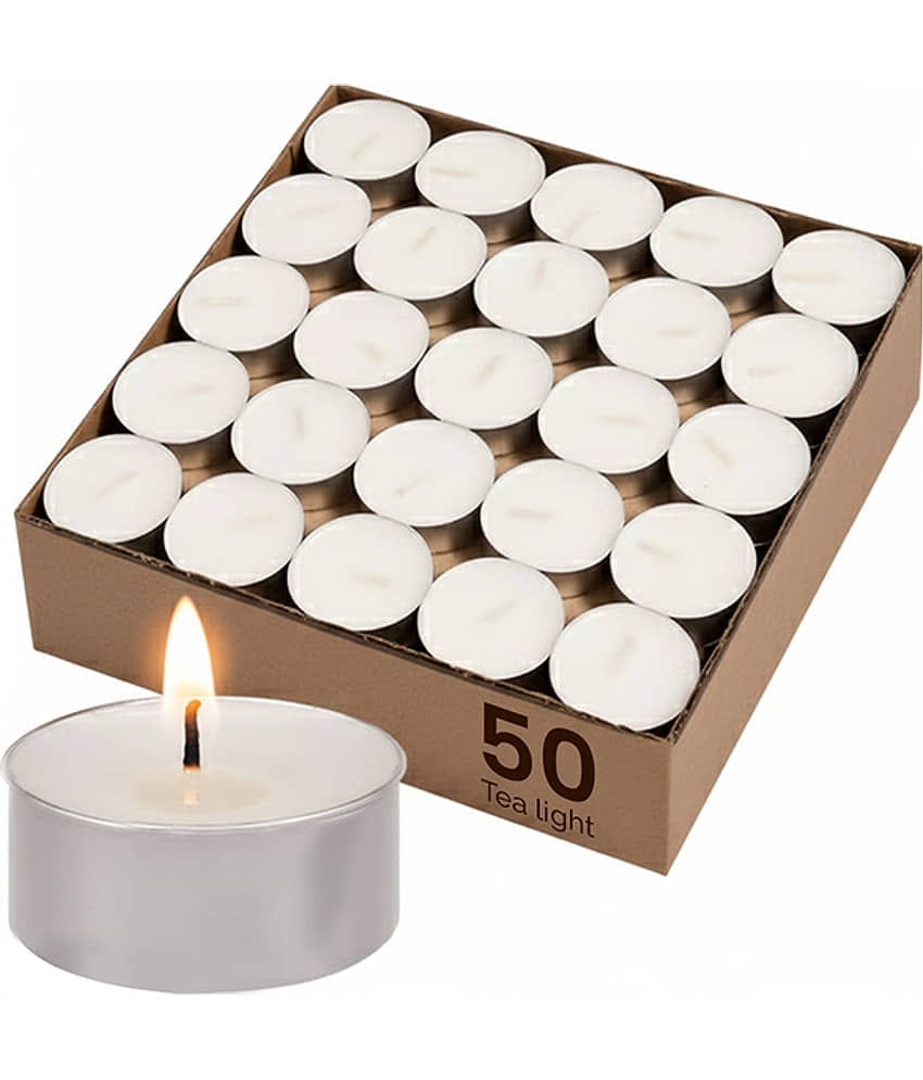 TYOHAAR White Unscented Wax Tea Light Candle 20 cm ( Pack of 50 )