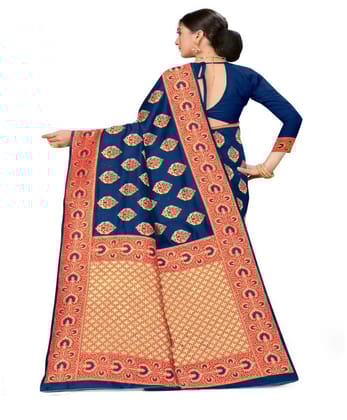 Women's Banarasi Silk Designer Weaving Saree with Unstitched Blouse (Blue, 5.50 Mtrs)