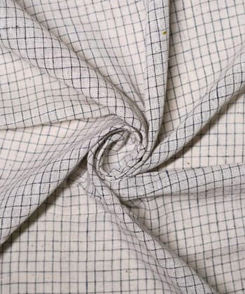 Black small checks on beige handwoven cotton kala cotton fabric