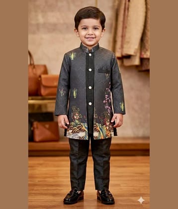s muktar garments Baby Boys Silk Blend Black Kurta Pyjama Set ( Pack of 1 )
