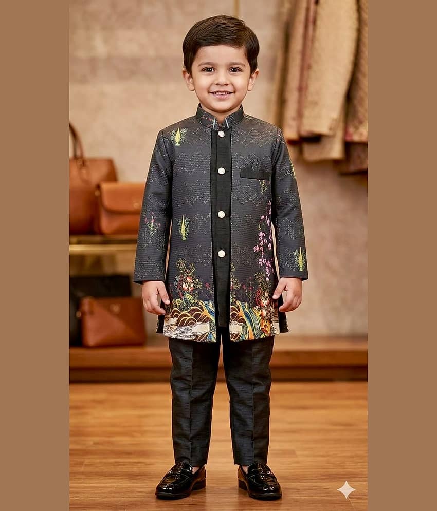s muktar garments Baby Boys Silk Blend Black Kurta Pyjama Set ( Pack of 1 )