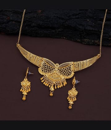 ShreejiHuff Alloy Golden Traditional Necklaces Set