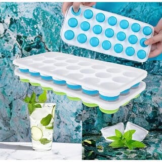 Pop up silicon bottom ice tray, pack of 2,grid of 21, easy to remove ice and easy to wash bpa free plastic and silicon m