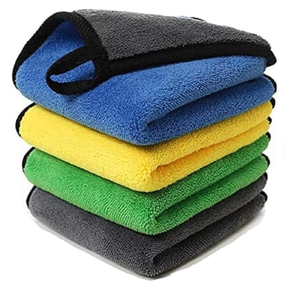 Auto Hub Heavy Microfiber Cloth for Car Cleaning and Detailing, Double Sided, Extra Thick Plush Microfiber Towel Lint-Free, 600 GSM (Size 40cm x 40cm)/Pack of 4, Color: Mix, Multi Color