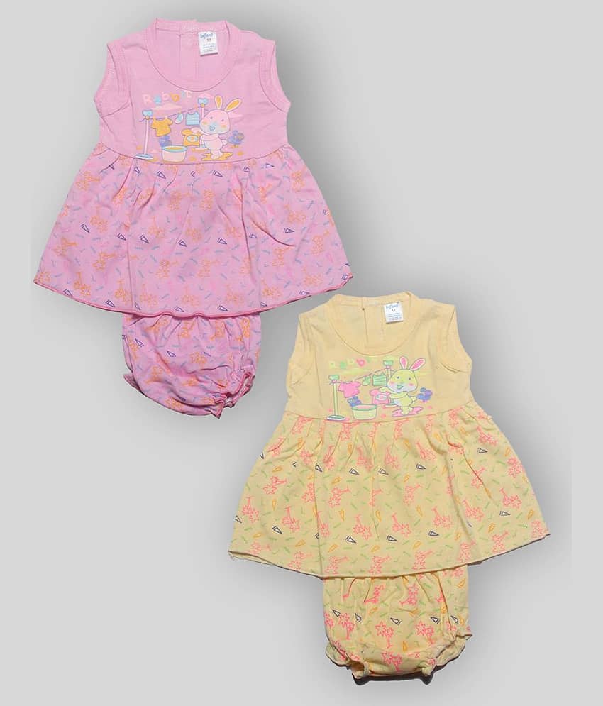 INFANT Yellow and Pink frock with pant  Pack Of 2