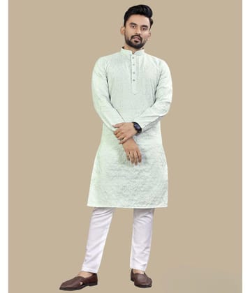 YUG ART Light Green Silk Regular Fit Mens Kurta Pyjama Set ( Pack of 1 ) - None