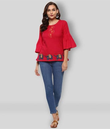 Yash Gallery Women's Cotton Regular Top ( Red )