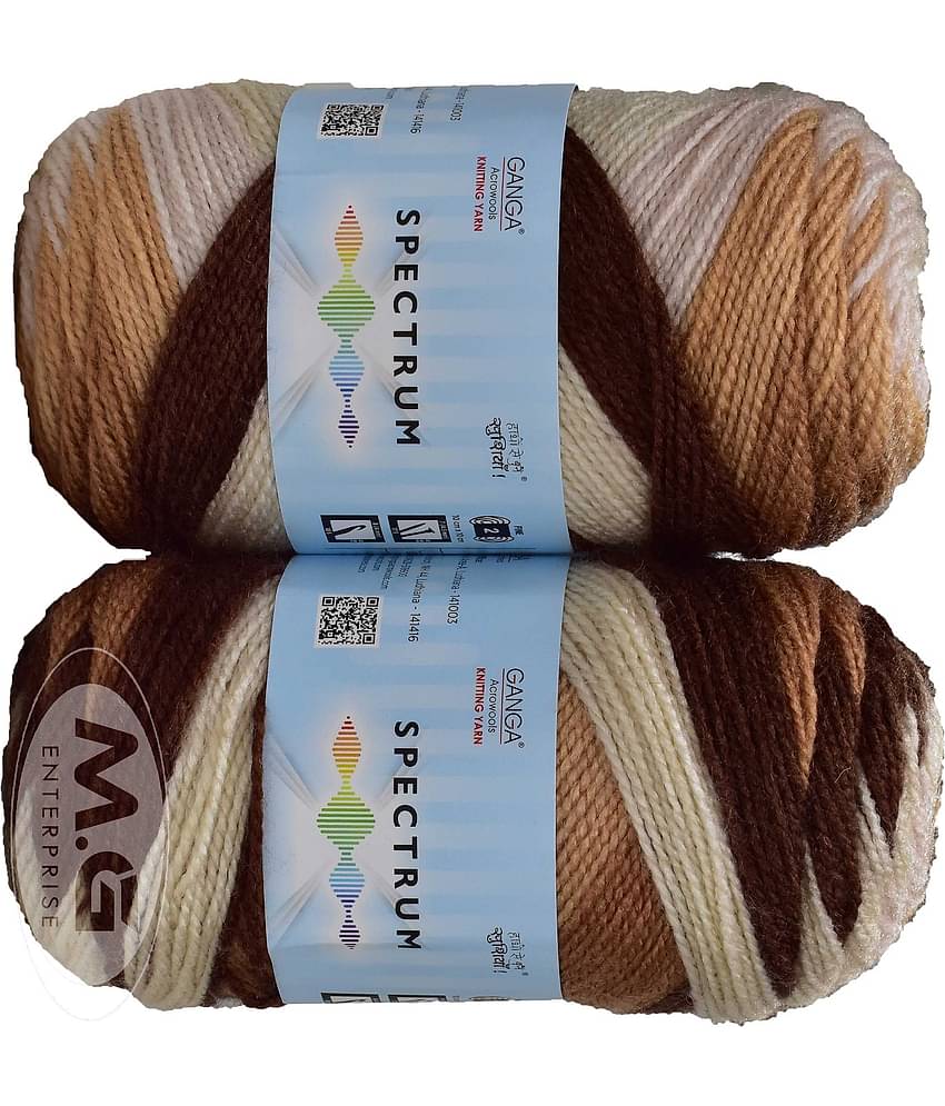 Spectrum Mustard Brown Mix (300 gm)  Wool Ball Hand knitting wool / Art Craft soft fingering crochet hook yarn, needle knitting , With Needle.- B CF