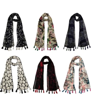 stolevilla Multi Printed Poly Cotton Yarn Stoles ( Pack of 6 )