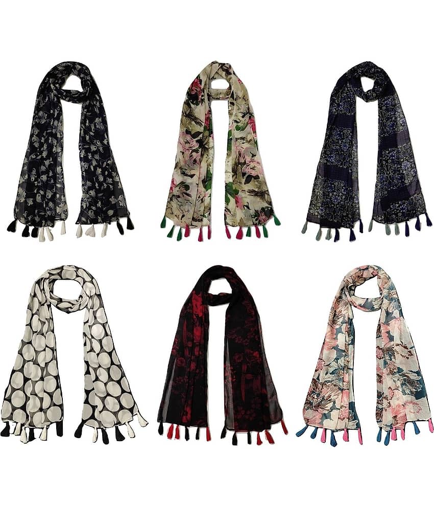 stolevilla Multi Printed Poly Cotton Yarn Stoles ( Pack of 6 )