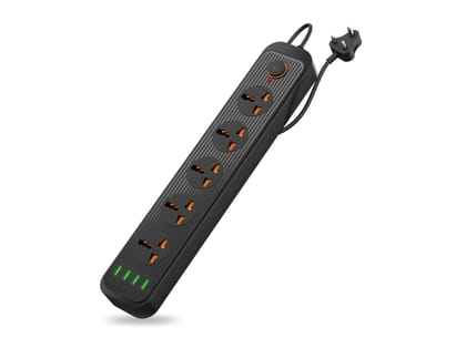 Portronics Power Plate 6 with 4 USB Port + 5 Power Sockets Extension Board, 2500W Power Converter, Cord Length 3Mtr
