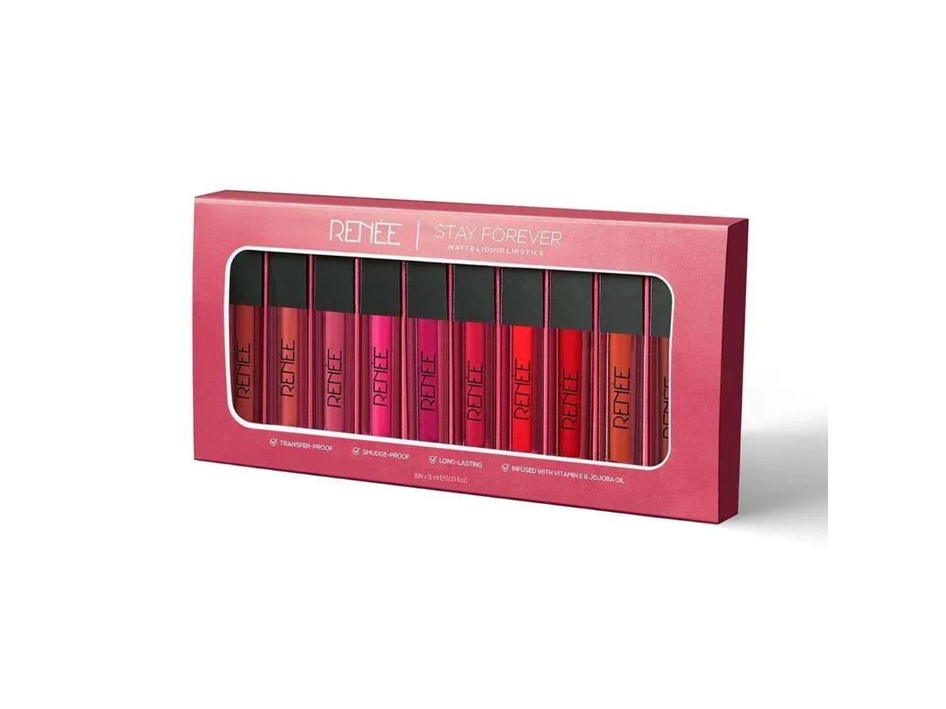 RENEE Stay Forever Liquid Lipstick Combo, Smudge-proof & Waterproof, Highly Pigmented with Velvety Matte Finish, Long Lasting Formula, Enriched with Vitamin E & Shea butter, Pack of 10, 1 Ml Each