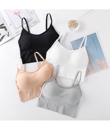 3Mads Pack of 4 Cotton Blend Removable Padding Women's Cami bra ( Multicolor ) GBra013_BK_GR_W_LPL