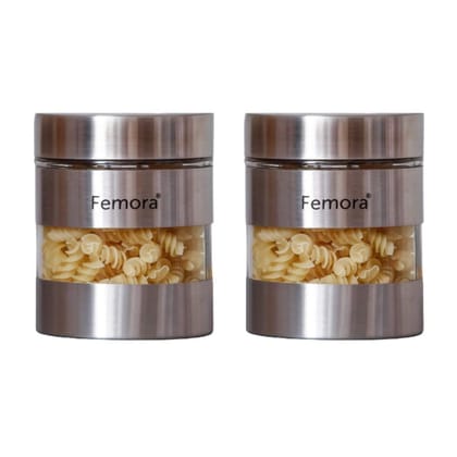Femora Clear Glass Steel Metallic Jars for Kitchen Storage, 700 ML - Set of 6, Free Replacement of Lids Femora Clear Glass Steel Metallic Jars for Kitchen Storage, 700 ML - Set of 6, Free Replacement of Lids