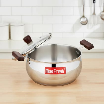 Maxfresh Triply Handi with Glass Lid Stainless Steel Cookware