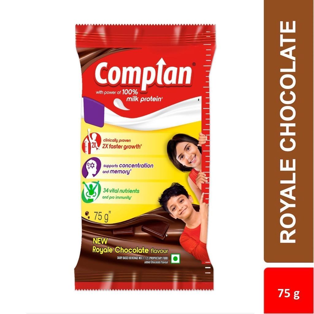 Complan Nutrition Drink Powder for Children, Royal Chocolate Flavour, 75 gm sachet | Nutrition drink for kids with protein & 34 vital nutrients