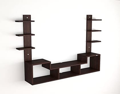 DAS Konrad Max Engineered Wood Wall Mount TV Unit with Wall Shelves Flowery Wenge Finish- for Up to 55" Screen