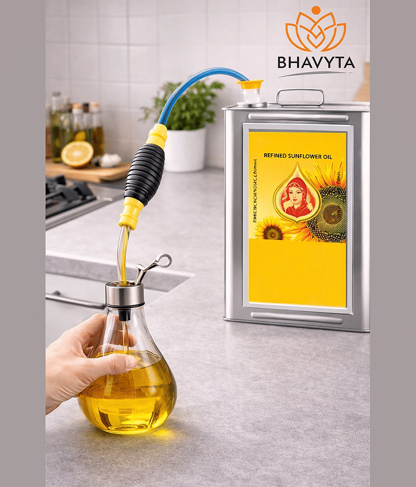 Bhavyta Manual Oil Transfer Pump for Kitchen & Garage – Hand Press Liquid Siphon Pump for Cooking Oil, Fuel & Water Transfer
