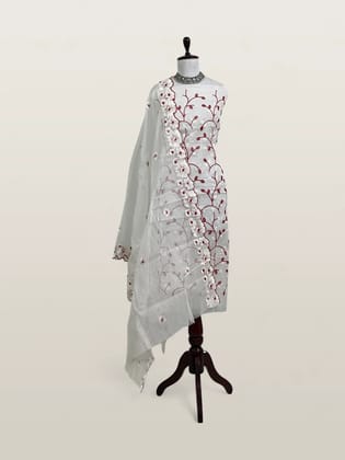 Kota Doria Dress Material Crimson Red Floral Vine