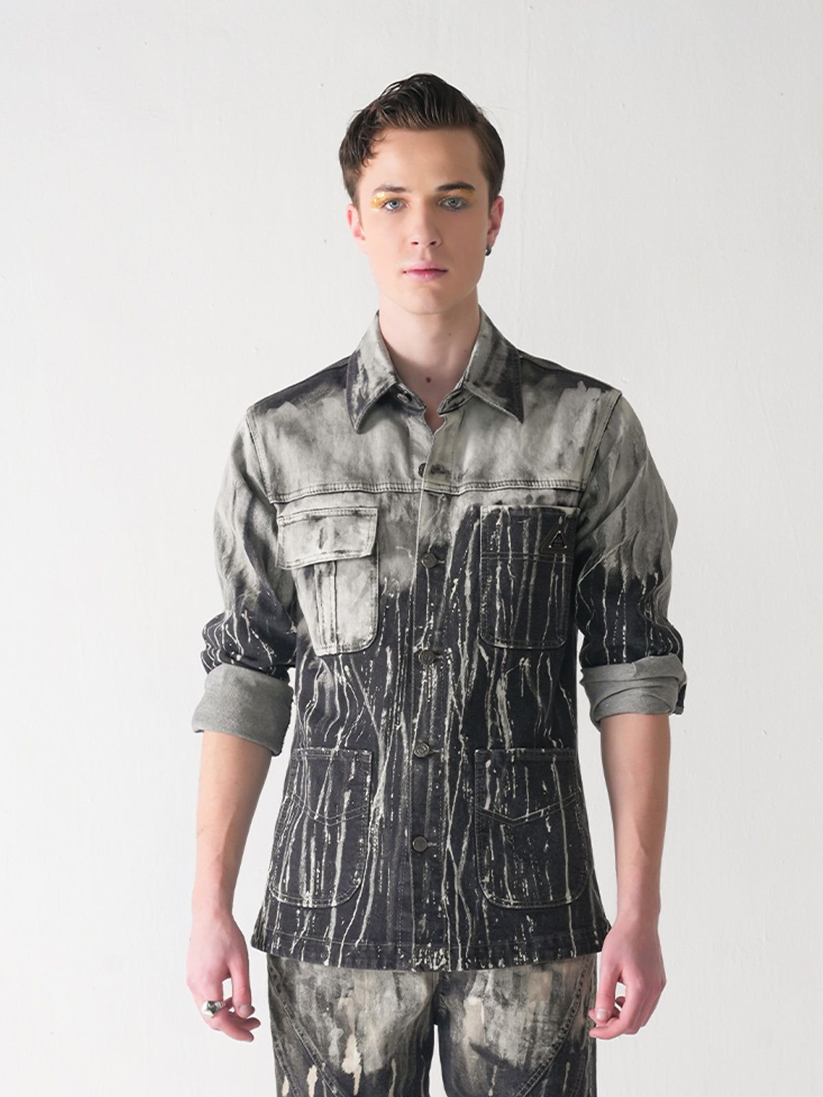 STREAKY GREYSCALE DENIM SHIRT JACKET-XS